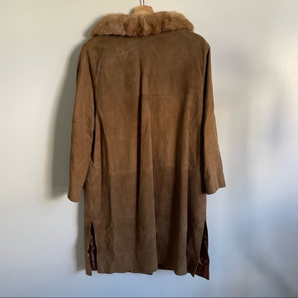 VINTAGE 1960 Suede Coat Mink Collar - Satin Lined size 7 - Picture 11 of 14